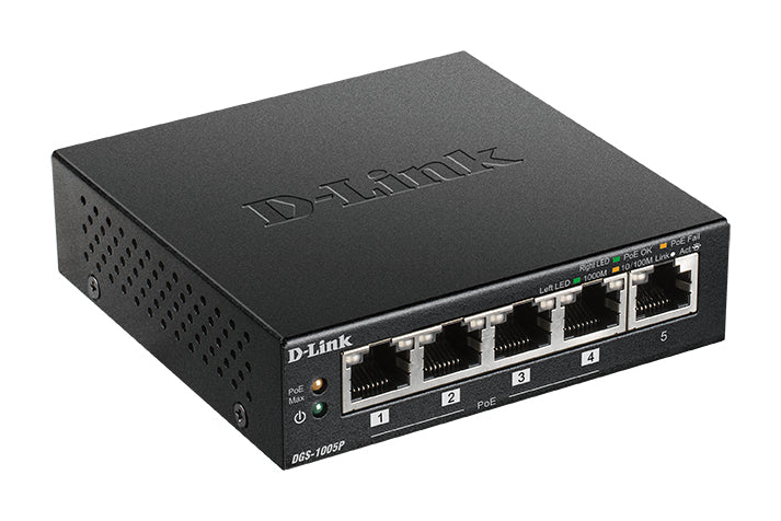 D-Link 5p 10/100/1000 PoE Black Switch (DGS-1005P)