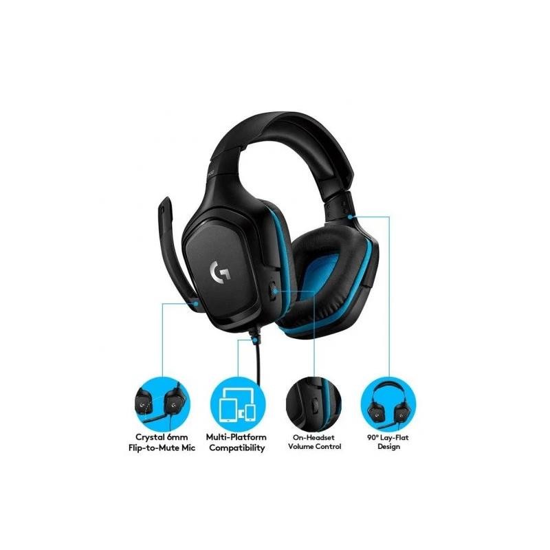 AURICULARES + MICROFONO LOGITECH GAMING G432 USB  DTS 7.1 BLACK/BLUE
