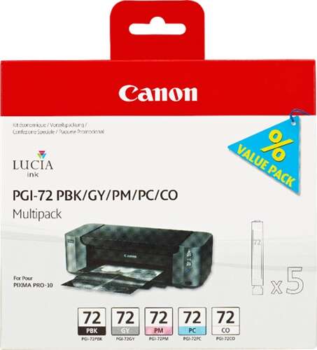 Canon PGI72 Pack de 5 Cartuchos de Tinta Originales - Negro Photo, Gris, Magenta Photo, Cyan Photo, Optimizador - 6403B007