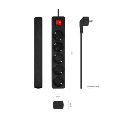 REGLETA AISENS 5 SCHUKOS PROTECCION INTERRUPTOR 1,4M BLACK