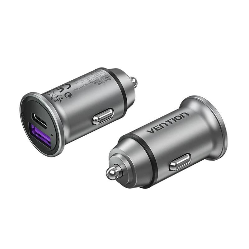 CARGADOR COCHE SMARTPHONE VENTION 30W USB-A USB-C SILVER