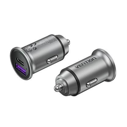CARGADOR COCHE SMARTPHONE VENTION 30W USB-A USB-C SILVER