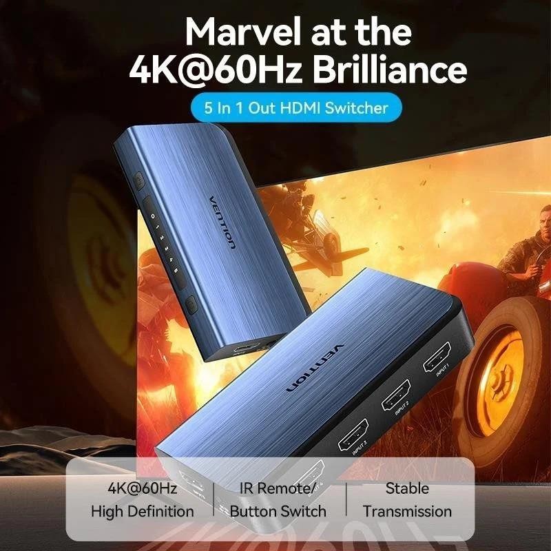SWITCH CONMUTADOR VENTION HDMI 2.0 4K HDMI/H - 4XHDMI/H BLUE