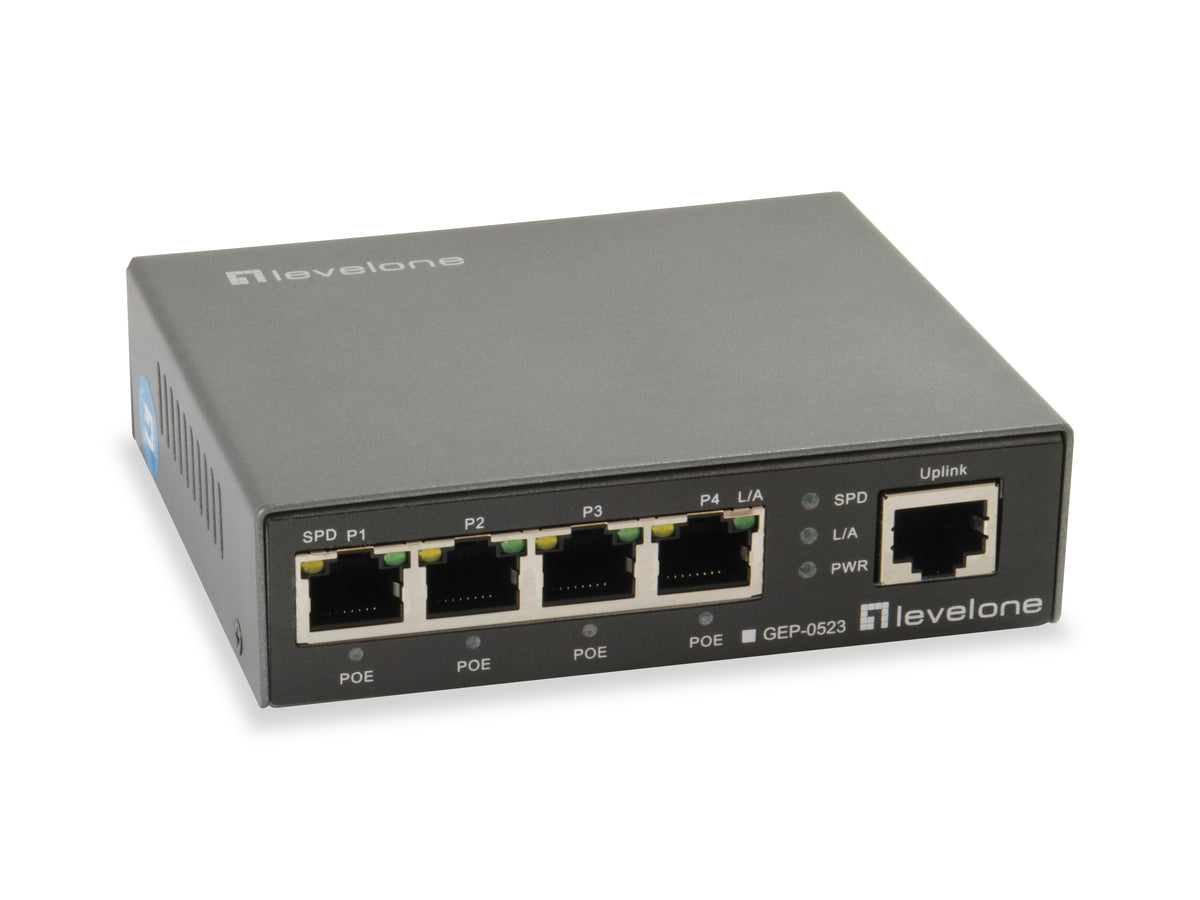 LevelOne Switch 5 puertos RJ45 10/100/1000mbps con 4 puertos POE 60w sobremesa (GEP-0523)