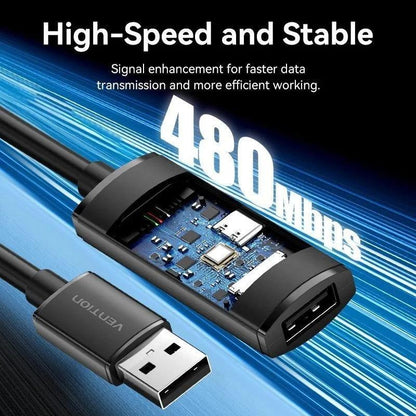 CABLE ALARGADOR USB-A VENTION AMPLIFICADO 2.0 TIPO USB-A/M - USB-A/H 10M