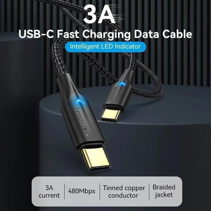 CABLE USB-C VENTION TIPO USB-C/M - USB-C/M 3A 60W LED 1M BLACK