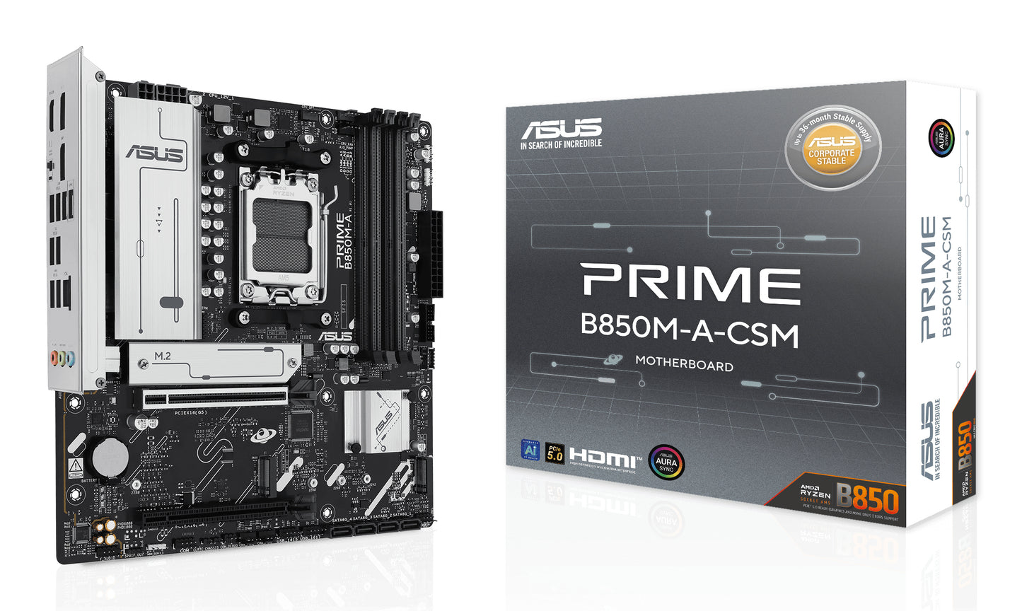 ASUS PRIME B850M-A-CSM: (AM5) 4DDR5 DP HDMI RJ45 mATX
