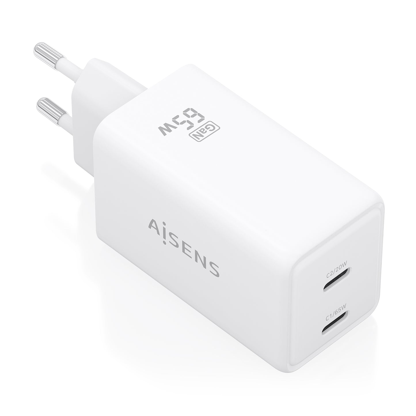 Cargador Pared AISENS GaN 65W 2xUSB-C (ASCH-65W2P078-W)