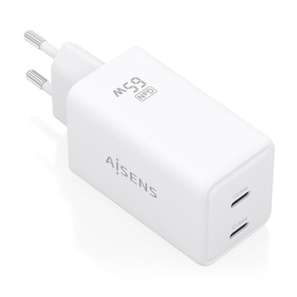 Cargador Pared AISENS GaN 65W 2xUSB-C (ASCH-65W2P078-W)