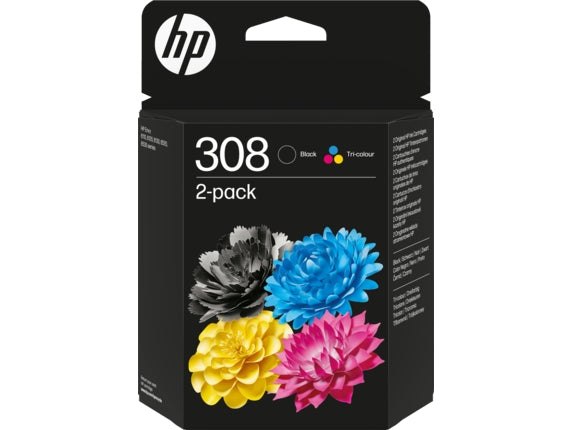 HP 308 Black + Color 2-Pack Original Ink Cartridges - 6L6S6UE