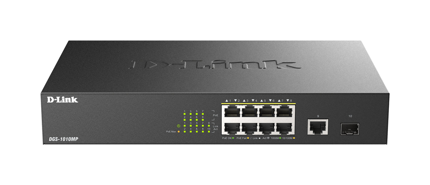 D-Link 8xRJ45 PoE 1xSFP 1U Black Switch (DGS-1010MP/E)