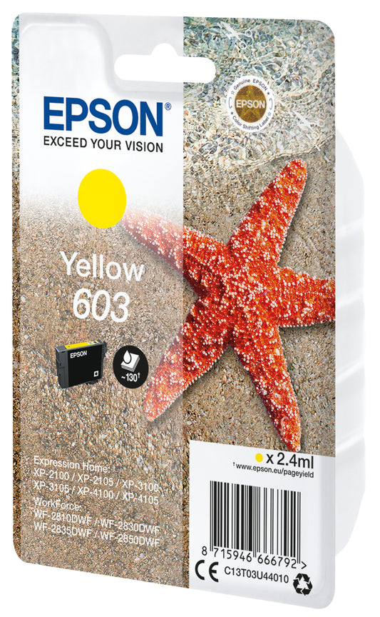 Epson 603 Amarillo Cartucho de Tinta Original - C13T03U44010. 130 Paginas