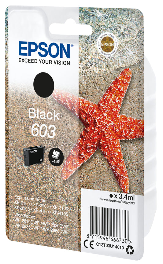 Epson 603 Negro Cartucho de Tinta Original - C13T03U14010. 150 Paginas