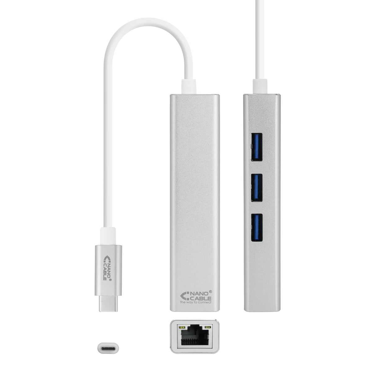 Nanocable 3xUSB-C 3.0 a RJ45 15cm Plata (10.03.0404)