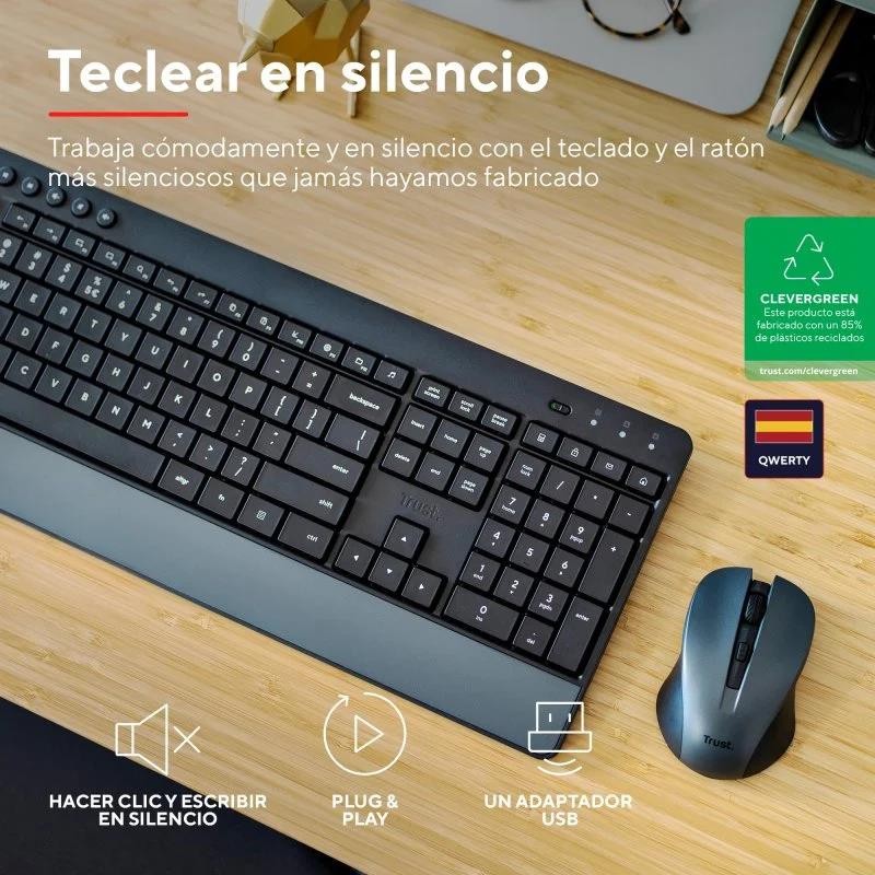 TECLADO + RATON TRUST TREZO WIRELESS BLACK ECO