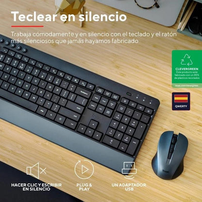 TECLADO + RATON TRUST TREZO WIRELESS BLACK ECO