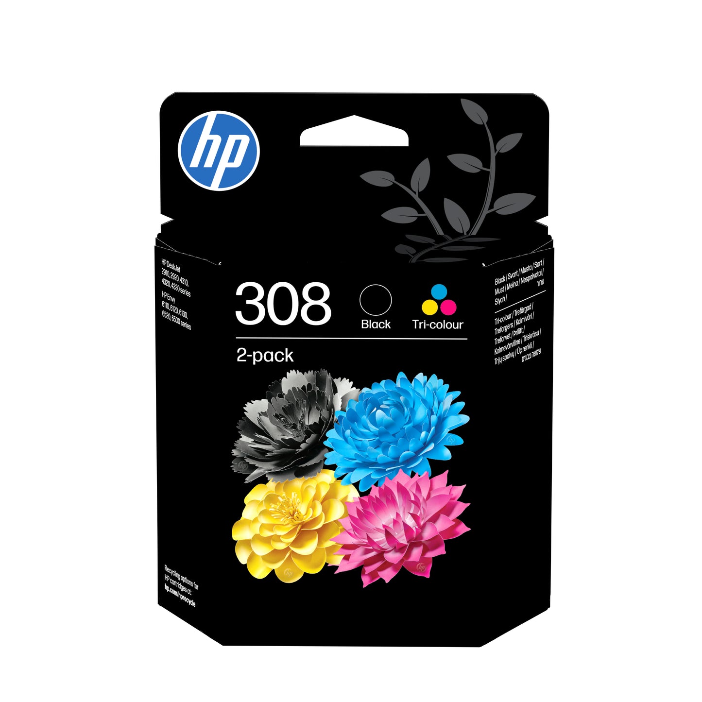 HP 308 Black + Color 2-Pack Original Ink Cartridges - 6L6S6UE