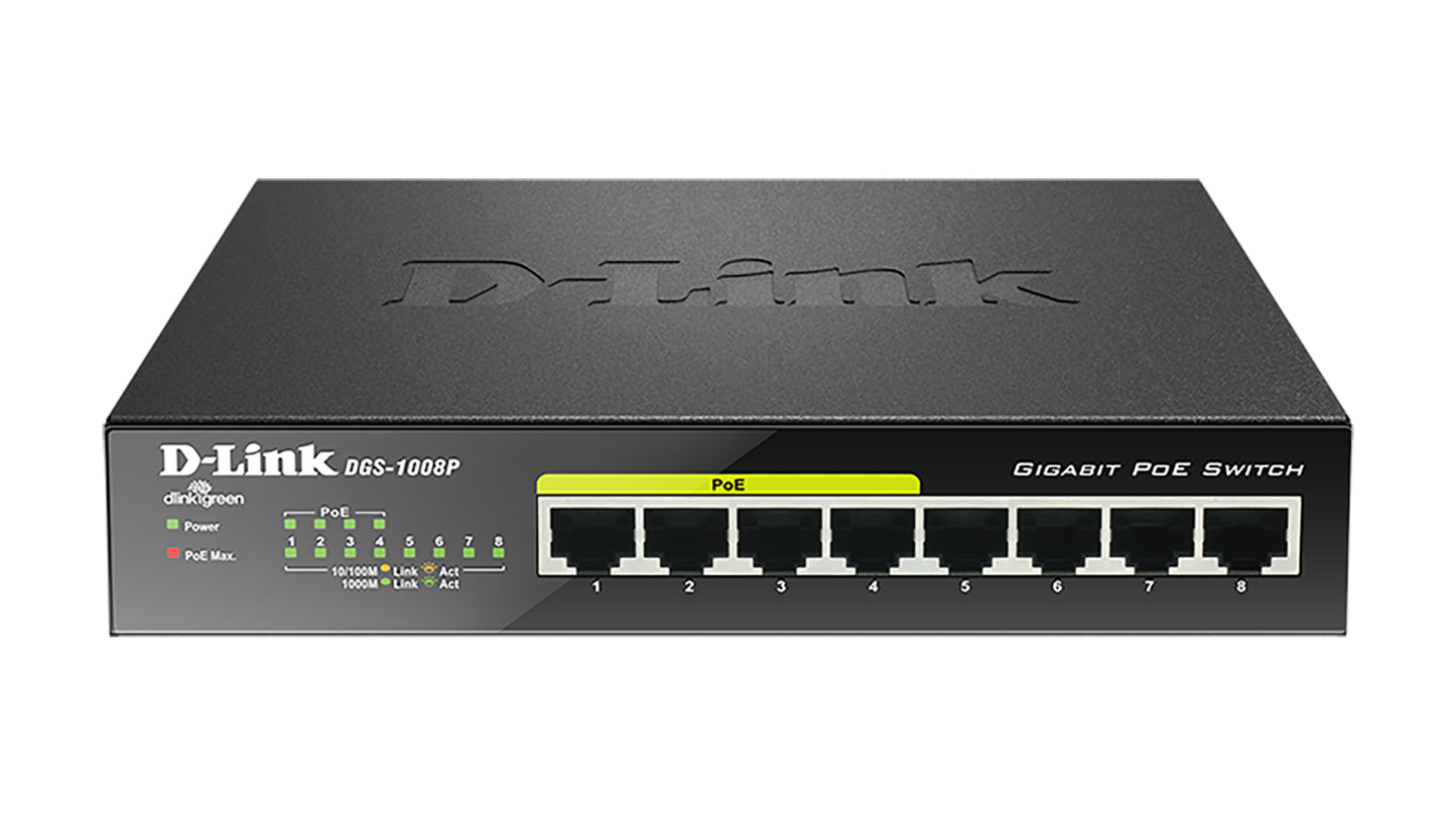 D-Link 8xRJ45 GbE PoE Black Switch (DGS-1008P)