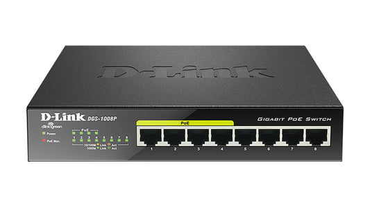 D-Link 8xRJ45 GbE PoE Black Switch (DGS-1008P)