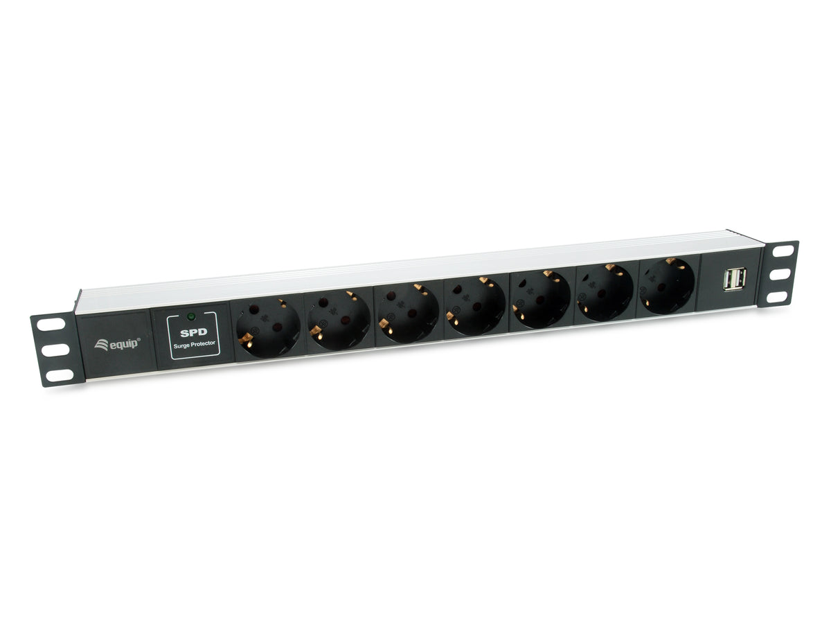 Regleta EQUIP 7xSchuko 2xUSB Rack 1U Negra (EQ333315)