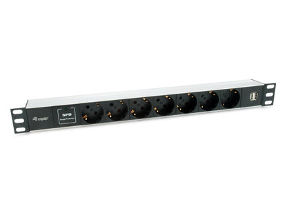 Regleta EQUIP 7xSchuko 2xUSB Rack 1U Negra (EQ333315)
