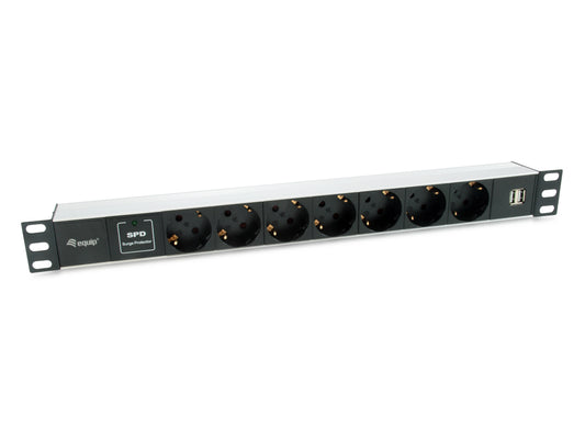 Regleta EQUIP 7xSchuko 2xUSB Rack 1U Negra (EQ333315)