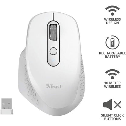RATON TRUST OZAA ERGONOMICO RECARGABLE WIRELESS WHITE