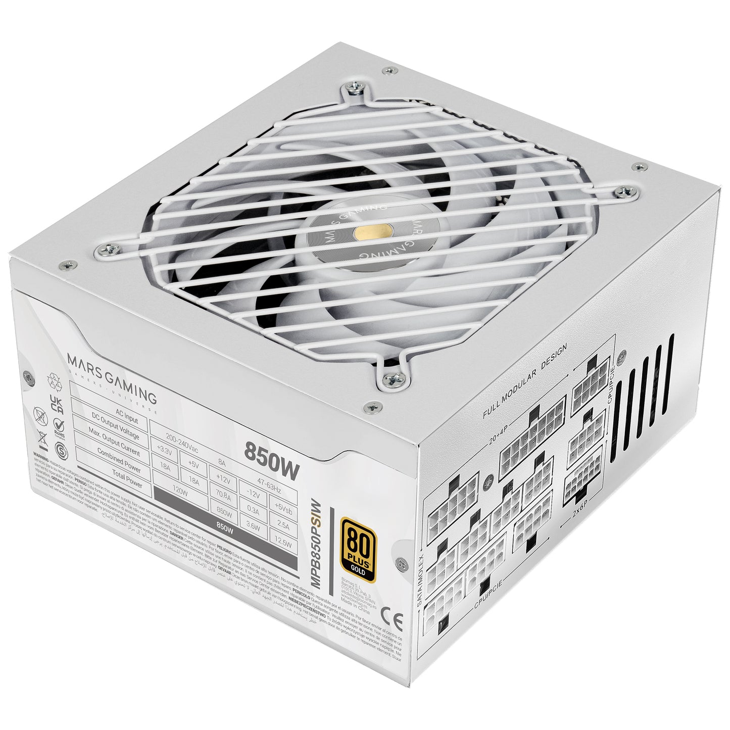 Mars Gaming ATX 850W 80+Gold White Power Supply (MPB850PSIW)