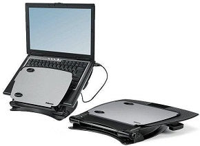 Soporte elevador de portatil professional series para mesa soporta portatiles hasta 17' o 6kg regulable en altura desde 85mm hasta 245mm atril con clip para documentos 4 puertos USB 2.0 ranuras de ventilacion se puede plegar para ser transportado negro