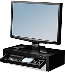 Soporte de monitor/tv para sobremesa designer suite soporta monitores hasta 21' o 18kg regulable en altura 11-13-15cm bandeja de almacenamiento negro