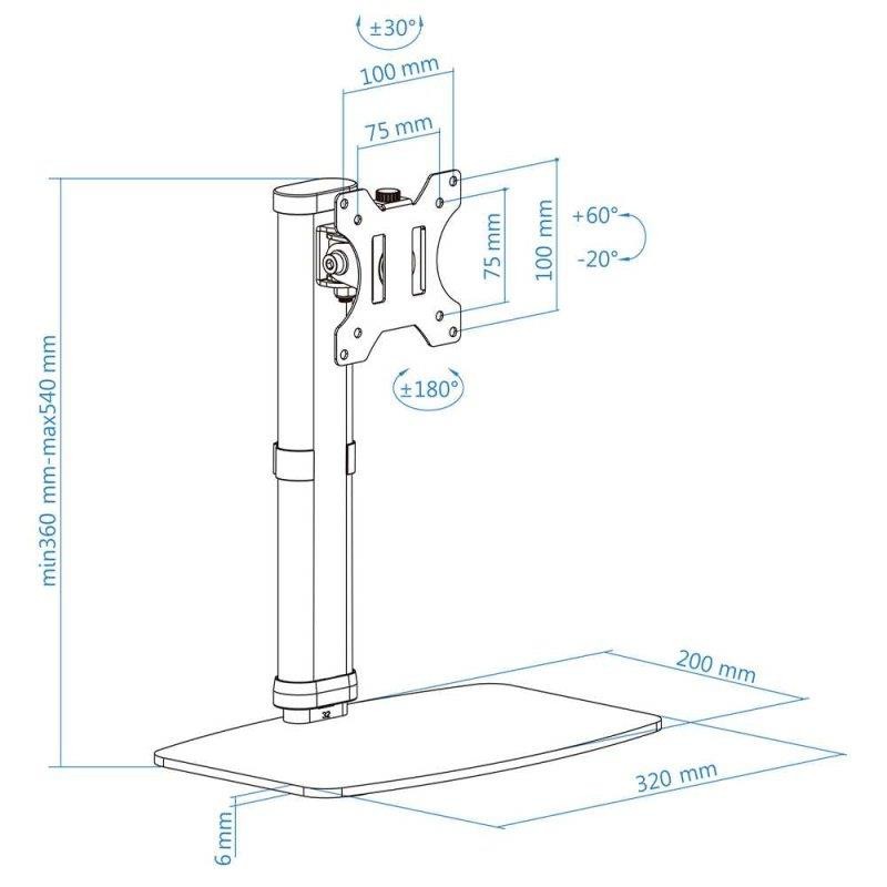 SOPORTE DE MESA TV MONITOR TOOQ REG.ALTURA GIR. INCL. 17"-27" WHITE