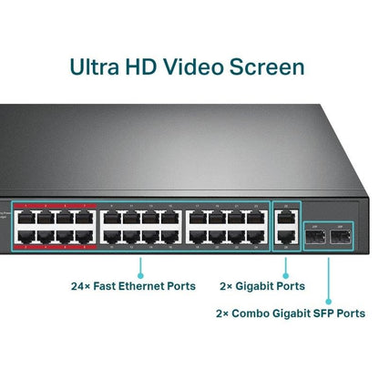 SWITCH TP-LINK GIGABIT 24 PUERTOS + 2 POE+ TL-SL1226P