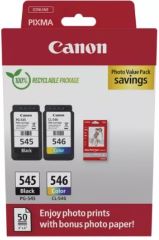 Tinta pg-545 + cl-546 photo value pack (negro, amarillo, cian y magenta) + 50 hojas 10x15