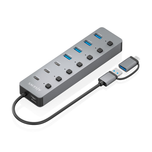 AISENS USB-A to 4xUSB-A/3xUSB-C Hub Gray