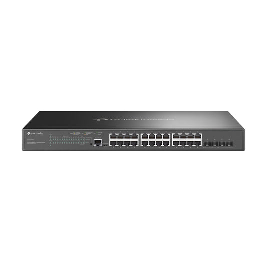 JetStream 28-Port 10/100/1000Mbps Semi-Managed Switch with 24-Port PoE+ (384W) and 4 Gigabit SFP Ports, Rackmount and Desktop