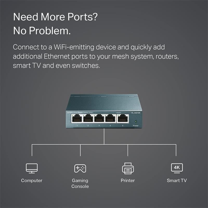 SWITCH TP-LINK TL-SG105S GIGABIT 5 PUERTOS METALICO