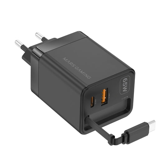 Cargador Mars Gaming Retráctil USB-A/C Negro (MDGAN65R)