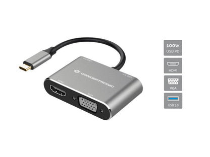 Adaptador CONCEPTRONIC 4 en 1 USB-C 3.0 Gris (DONN16G)