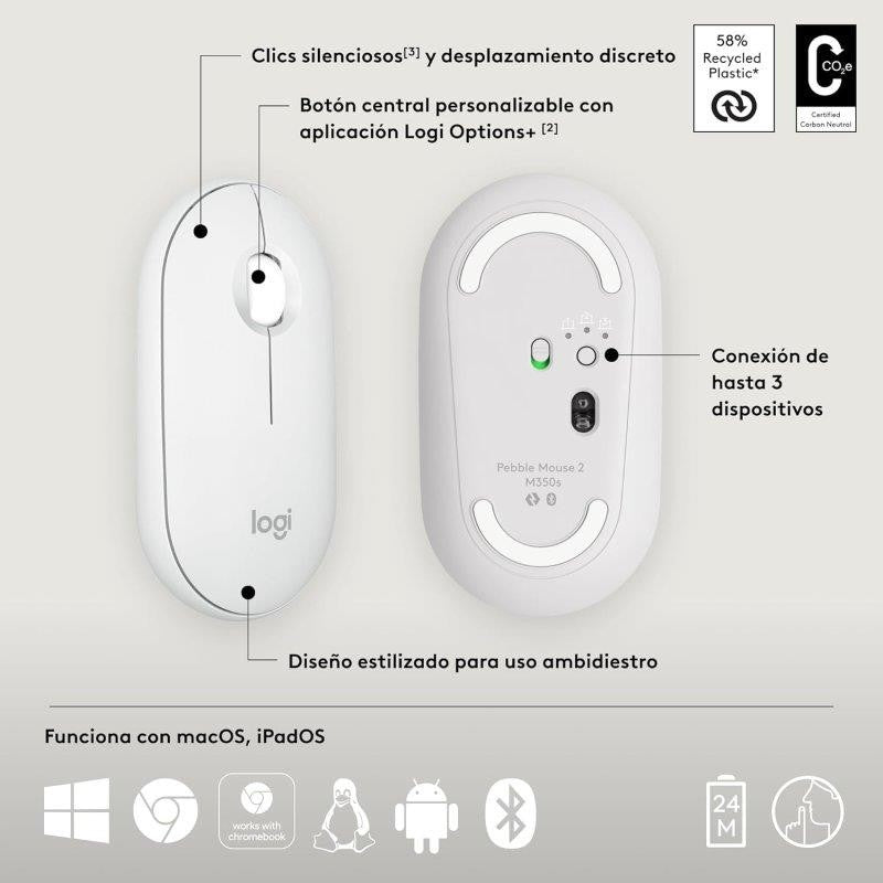 RATON LOGITECH PEBBLE 2 M350S WIRELESS WHITE