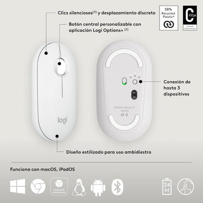 RATON LOGITECH PEBBLE 2 M350S WIRELESS WHITE