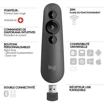 Presenter LOGITECH R500 Láser RF/BT Grafito(910-005843)