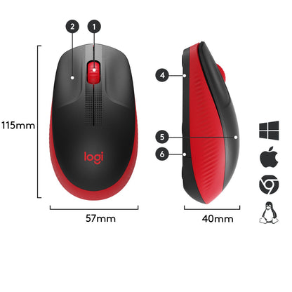 Ratón LOGITECH M190 Óptico RF Negro/Rojo (910-005908)