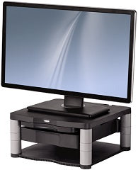 Soporte de monitor/tv para sobremesa plus soporta monitores hasta 21' o 36kg regulable en altura de 64mm hasta 165mm bandeja de almacenamiento atril negro