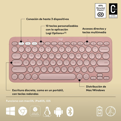 Teclado LOGITECH K380s BT Rosa (920-011829)