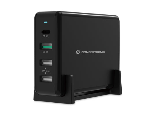 Cargador CONCEPTRONIC 65W 3USB-A 1USB-C Negro (OZUL01B)