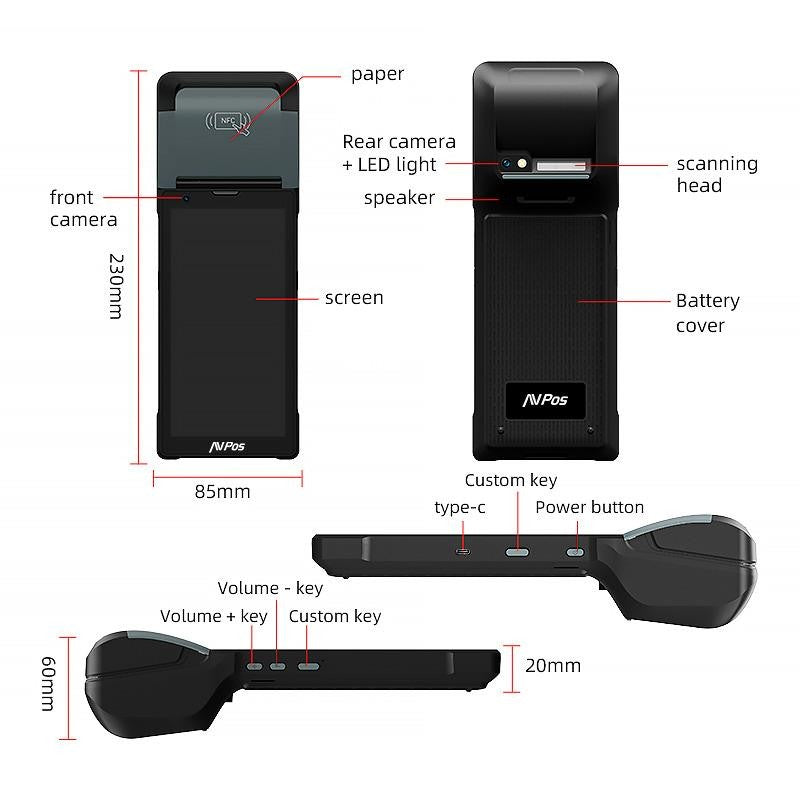 CAPTURADOR PDA IMPRESORA AVPOS TC600 6" OCTA/4GB/128GB/WIFI/BT/NFC/2D/4G