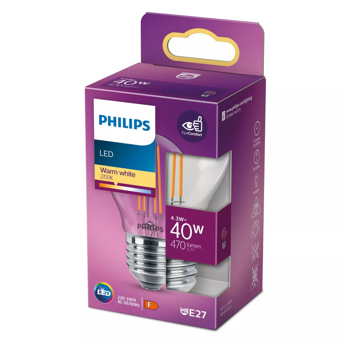 Bombilla Philips LED Classic 40W P45 E27 (929001890555)