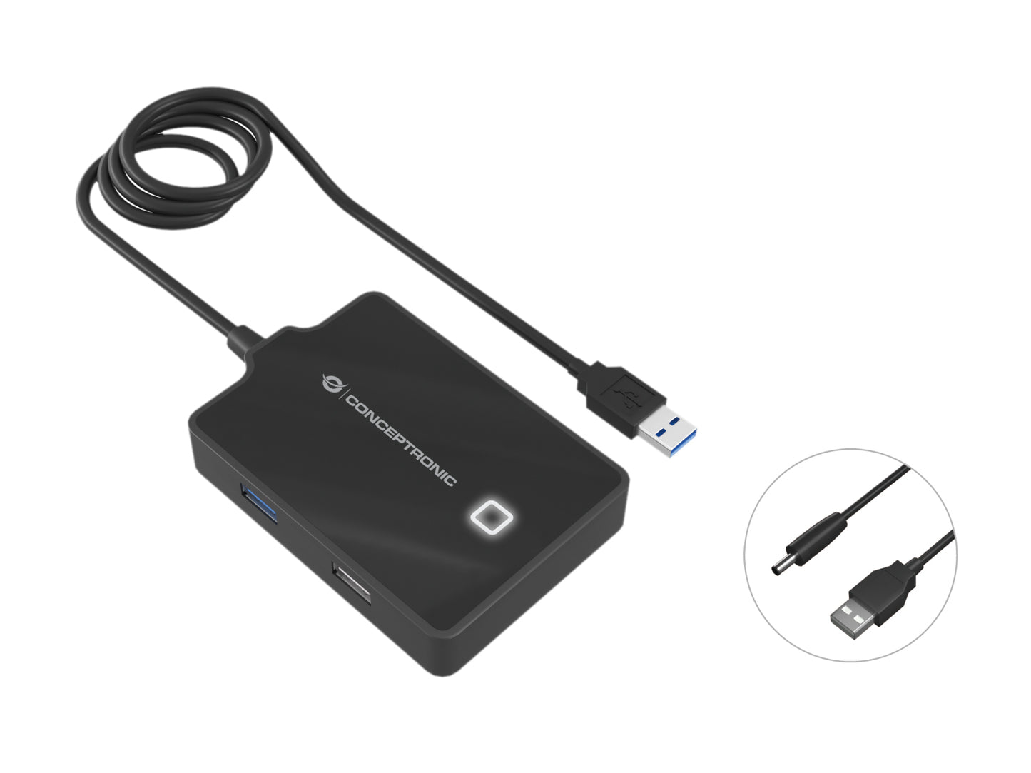 USB 3.0 hub with three USB 2.0 ports + one USB 3.0 port with 90cm black cable