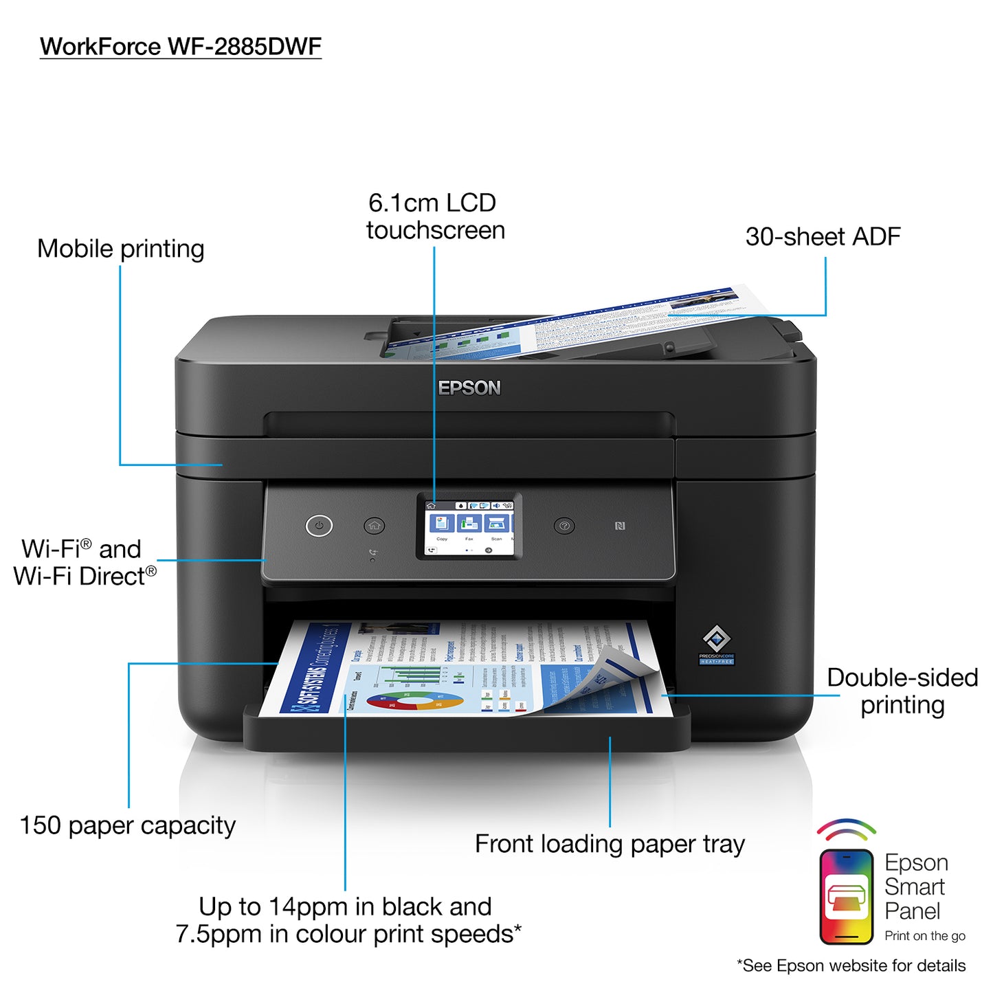 Multifunction Epson WF-2885DWF A4 Color Fax Black (C11CG28408)
