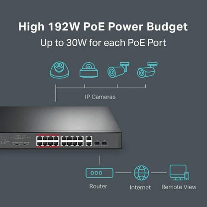 SWITCH TP-LINK 16 PUERTOS 10/100MBPS + 2 10/100/1000 POE+ RACK